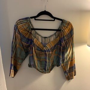 plaid off the shoulder top